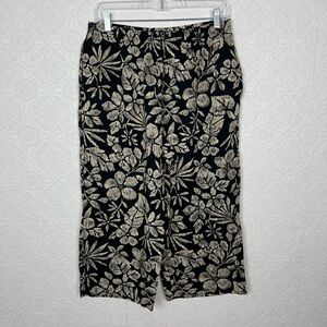 Alfred Dunner Pull On Pants Stretchy Waist Pockets Black Cream Floral Tropical